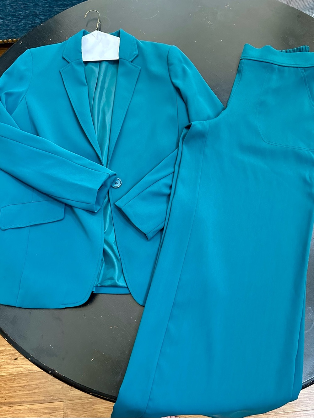 Max Studio Teal Blazer with Matching Wide-Leg Pants